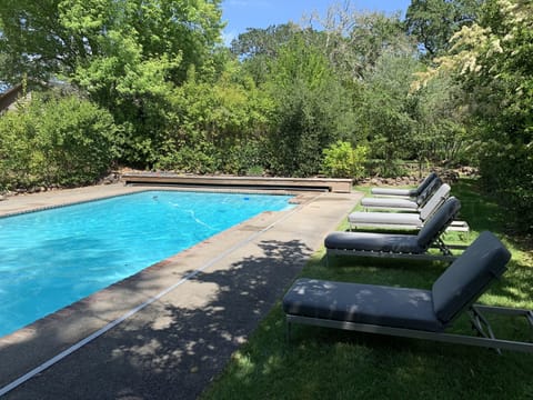 Lounge chairs by pool