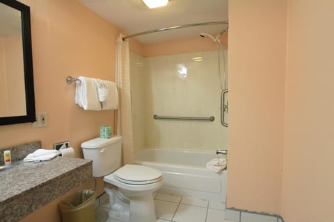 Combined shower/tub, hair dryer, towels