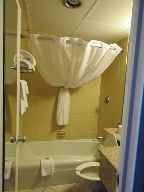 Combined shower/tub, towels