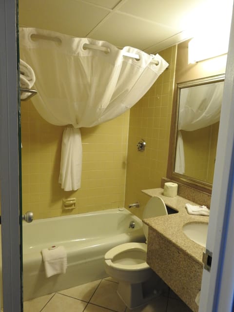 Combined shower/tub, towels