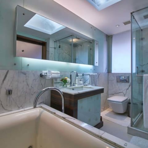 Executive Suite | Bathroom | Shower, designer toiletries, hair dryer, bathrobes