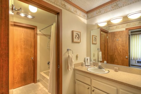 Condo, 1 Bedroom, Non Smoking (Upstairs, Pet Friendly) | Bathroom | Combined shower/tub, hair dryer, towels
