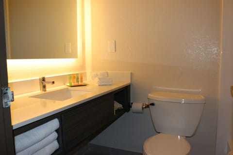 Combined shower/tub, free toiletries, hair dryer, towels