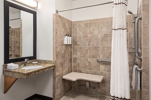 Combined shower/tub, hair dryer, towels