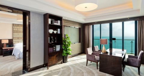 Presidential Suite, 1 King, Ocean view, High floor, Balcony | Living room | 42-inch LCD TV with cable channels, TV, iPod dock