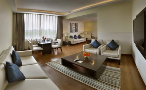 Executive Suite, 1 King Bed | Living area | 32-inch LED TV with satellite channels, TV, DVD player