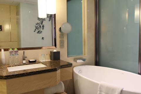 Separate tub and shower, jetted tub, eco-friendly toiletries, hair dryer