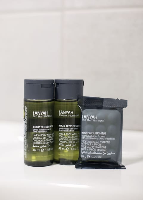 Shower, free toiletries, towels