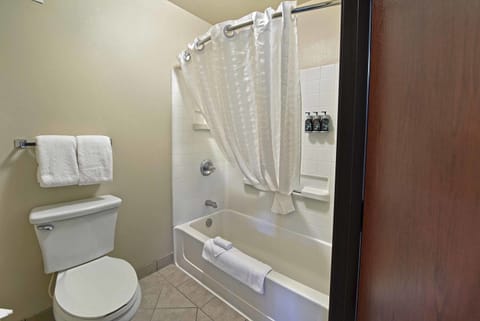 Combined shower/tub, eco-friendly toiletries, hair dryer, towels