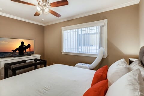 Bedroom 3 - Relax in any of our our three bedrooms featuring premium mattress, pillows, and bedding, Portable window mounted AC, full closets, HDTV with streaming network and cable channels from Youtube TV, bluetooth speakers, USB charging station, and more.