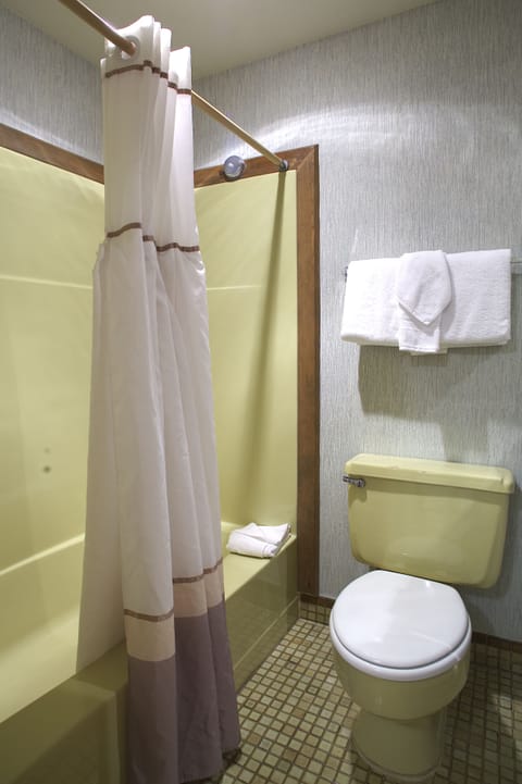 Combined shower/tub, hair dryer, towels