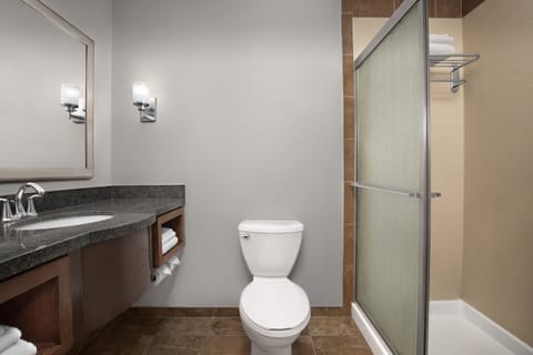 Standard Room, 1 King Bed (Walk-In Shower) | Bathroom | Hair dryer, towels