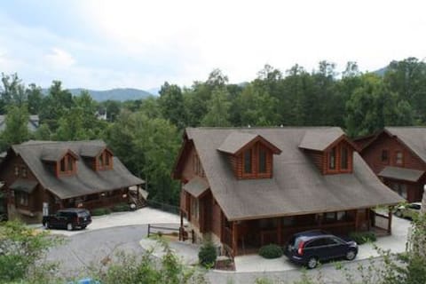 View of cabin and part of resort from the hill