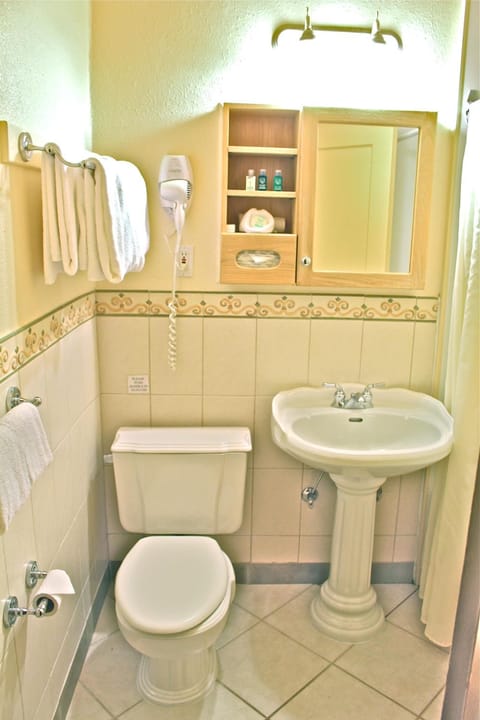 Combined shower/tub, hair dryer, bathrobes, towels