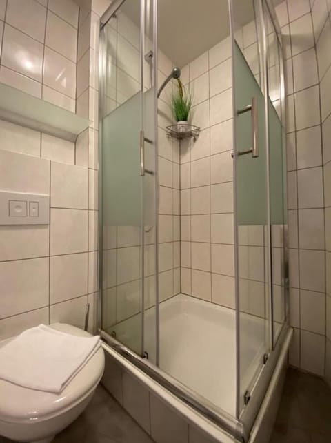 Basic Studio | Bathroom | Shower, hair dryer, towels