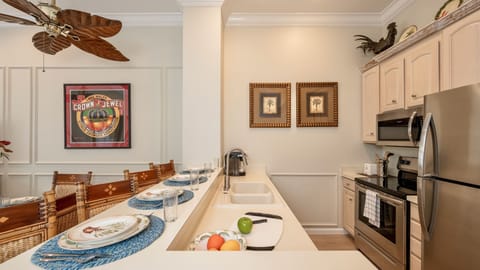 The kitchen is fully equipped with all of the tools and appliances you’ll need to prepare a meal from home...