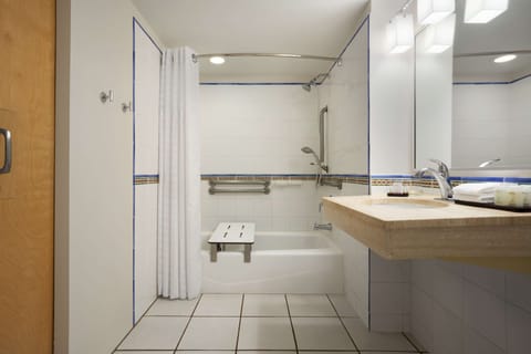 Suite, 1 King Bed, Accessible, Bathtub | Bathroom | Combined shower/tub, free toiletries, hair dryer, towels