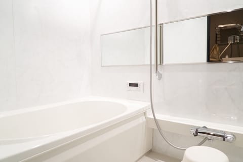 Separate tub and shower, free toiletries, hair dryer, electronic bidet
