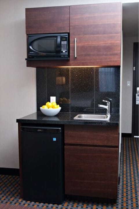 Mini-fridge, microwave, coffee/tea maker