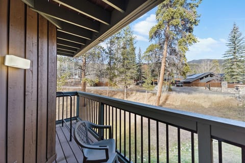 Mountain and treed view from the private deck.