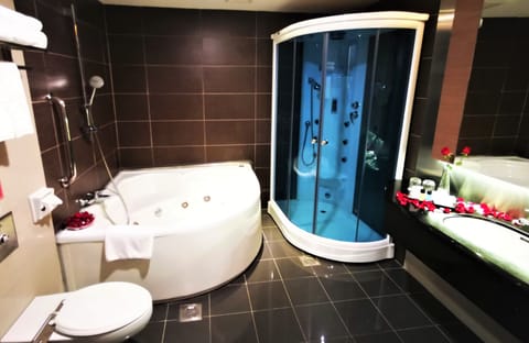 Honeymoon Suite | Bathroom | Shower, rainfall showerhead, free toiletries, hair dryer