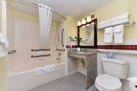 Deluxe Room, 2 Queen Beds, Accessible, Non Smoking (Mobility, Roll-In Shower) | Bathroom | Combined shower/tub, free toiletries, hair dryer, towels