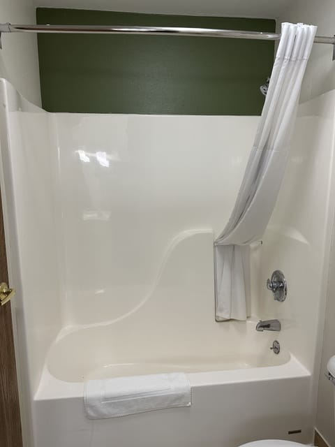 Combined shower/tub, free toiletries, hair dryer, towels