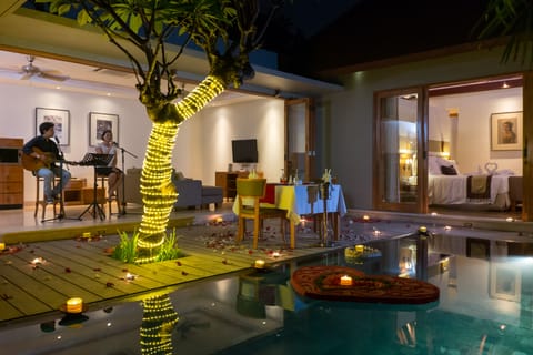 Villa, 1 Bedroom, Private Pool | Living area | 42-inch flat-screen TV with satellite channels, TV, DVD player