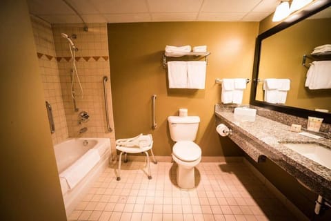 Standard Room, 1 Queen Bed, Accessible, Refrigerator & Microwave | Bathroom | Combined shower/tub, free toiletries, hair dryer, towels