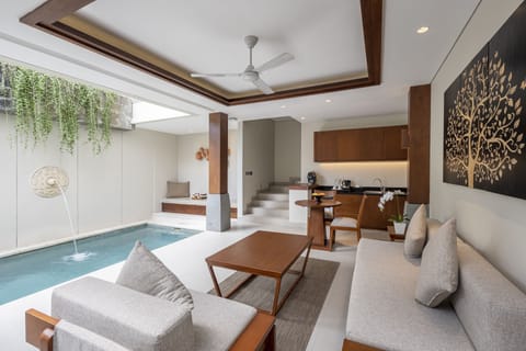 Villa, 1 Bedroom, Private Pool | Living area | 42-inch LCD TV with cable channels, TV