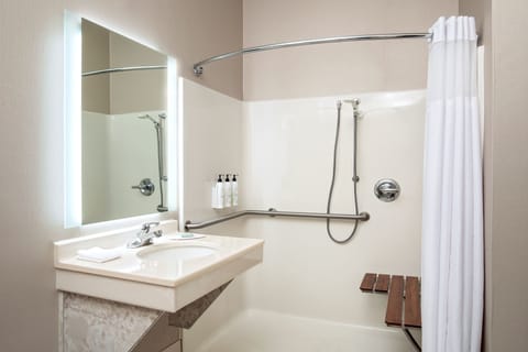 Combined shower/tub, free toiletries, hair dryer, towels