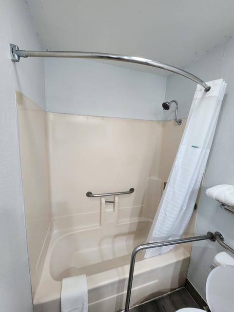 Combined shower/tub, free toiletries, hair dryer, towels