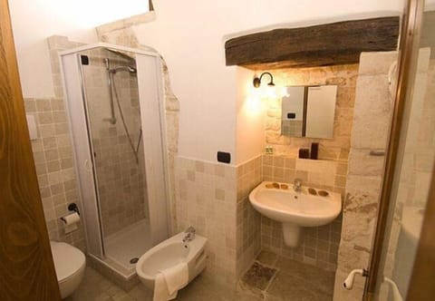 Shower, designer toiletries, hair dryer, bidet