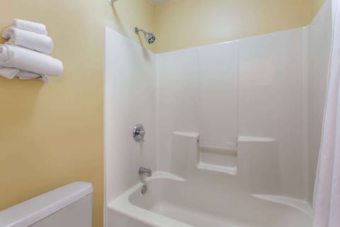 Combined shower/tub, free toiletries, hair dryer, towels