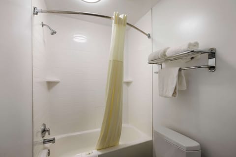 Combined shower/tub, hair dryer, towels