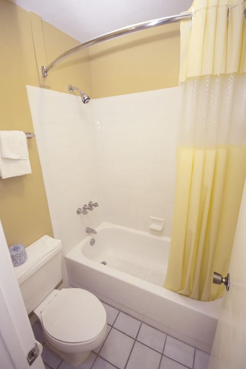 Combined shower/tub, hair dryer, towels