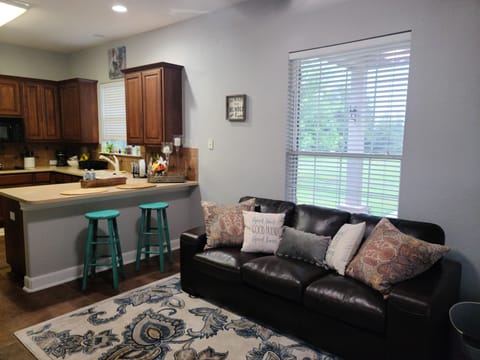 View of living room and kitchen