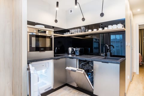 Panoramic Apartment | Private kitchen | Fridge, oven, stovetop, dishwasher