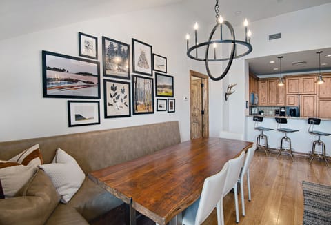 Dining table comfortably seats 8.