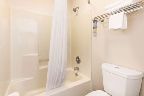 Combined shower/tub, free toiletries, hair dryer, towels