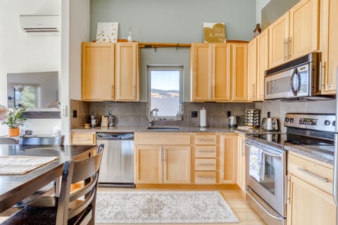 Spacious kitchen with breakfast items