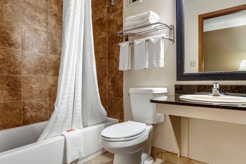 Combined shower/tub, hair dryer, towels