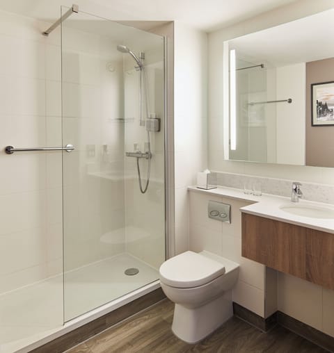 Eco-friendly toiletries, hair dryer, towels