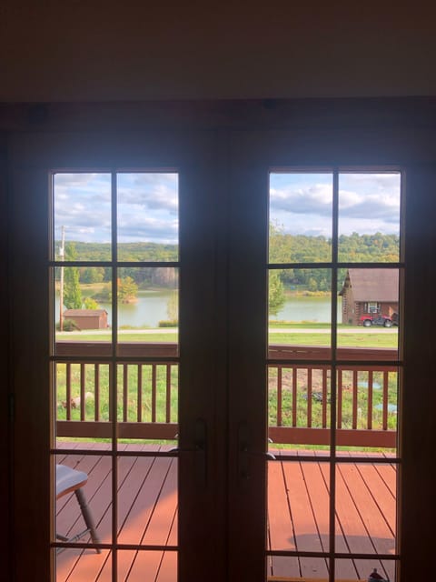 View of the lake from inside the cabin