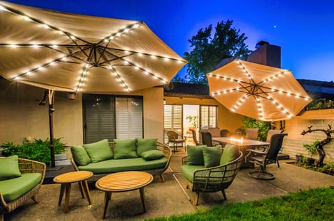 Lighted golf course back patio