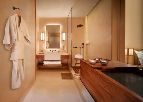 Ryokan Suite | Bathroom | Designer toiletries, hair dryer, bathrobes, slippers