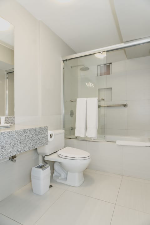 Premium Room | Bathroom | Shower, rainfall showerhead, hair dryer, towels