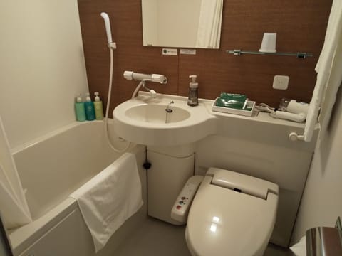 Combined shower/tub, free toiletries, hair dryer, bidet