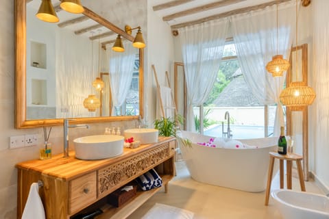 Luxury Villa, Private Pool, Garden Area | Bathroom | Shower, designer toiletries, hair dryer, slippers