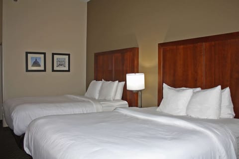 Premium bedding, Select Comfort beds, desk, blackout drapes